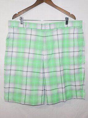 NIke Golf Tour Performance Dri-Fit Green Gray Plaid Flat Front Shorts Mens 40